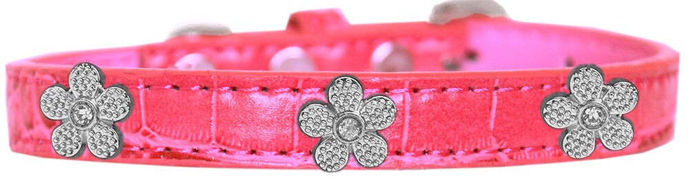 Dog, Puppy & Pet Designer Croc Widget Collar, "Silver Flowers"