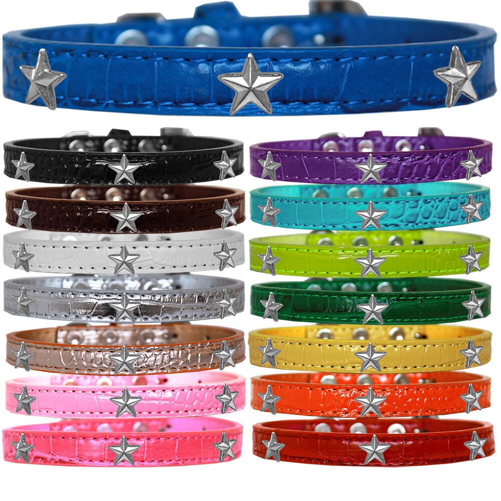 Dog, Puppy & Pet Designer Croc Widget Collar, "Silver Stars"