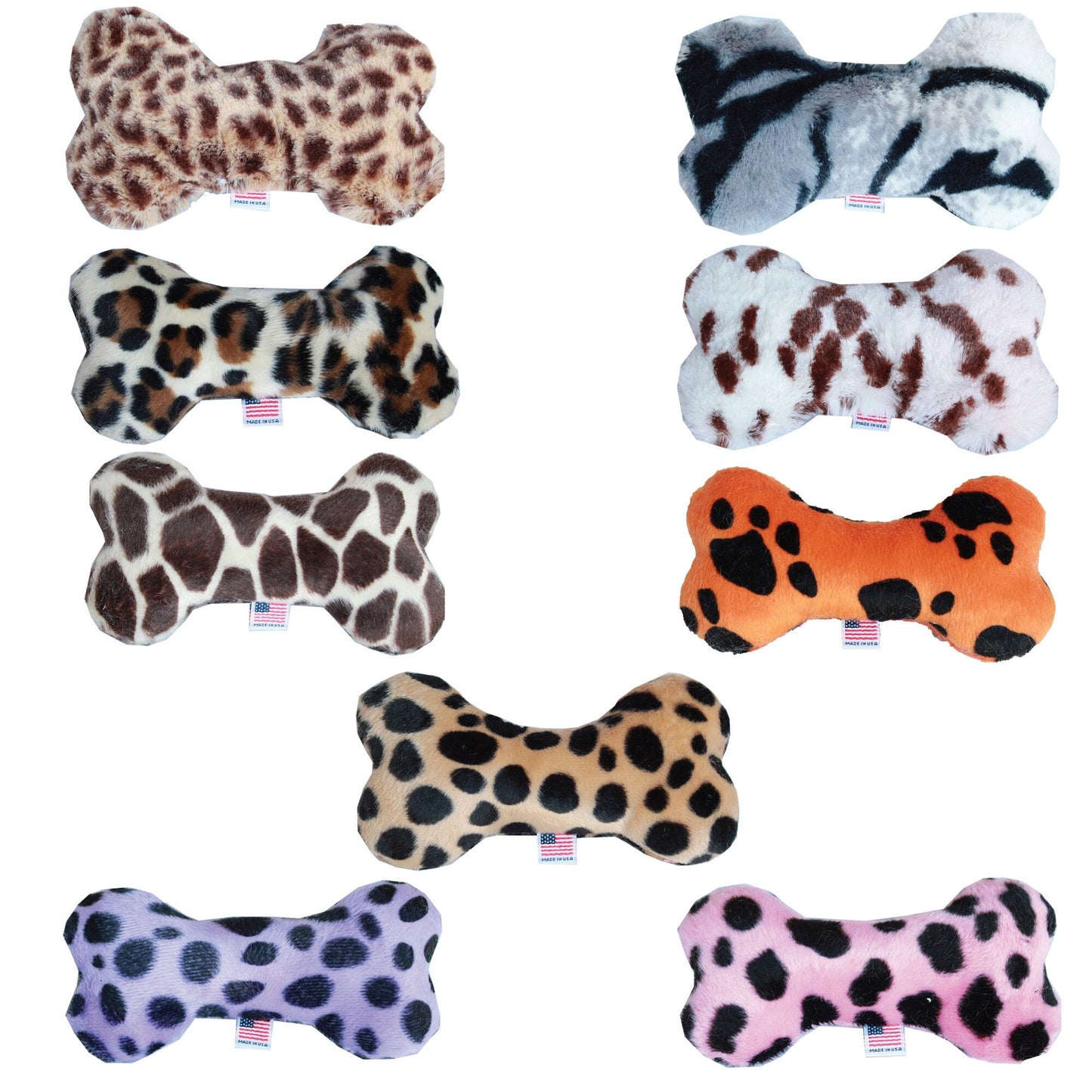 Pet and Dog Plush 6" Bone Toy, "Animal Print Group" (Available in 9 Animal Print options!)