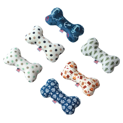 Pet and Dog Plush 6" Bone Toy, "Wanderlust Group" (Available in 6 different pattern options!)