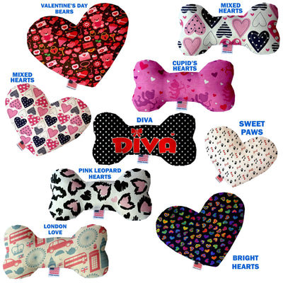 Pet and Dog Plush Heart or Bone Toy, "Valentine's Day Group" (Available in different sizes, and 8 different pattern options!)