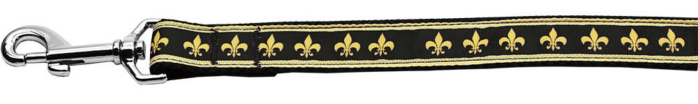 Pet Dog and Cat Nylon Collar or Leash, "Black & Gold Fleur De Lis"