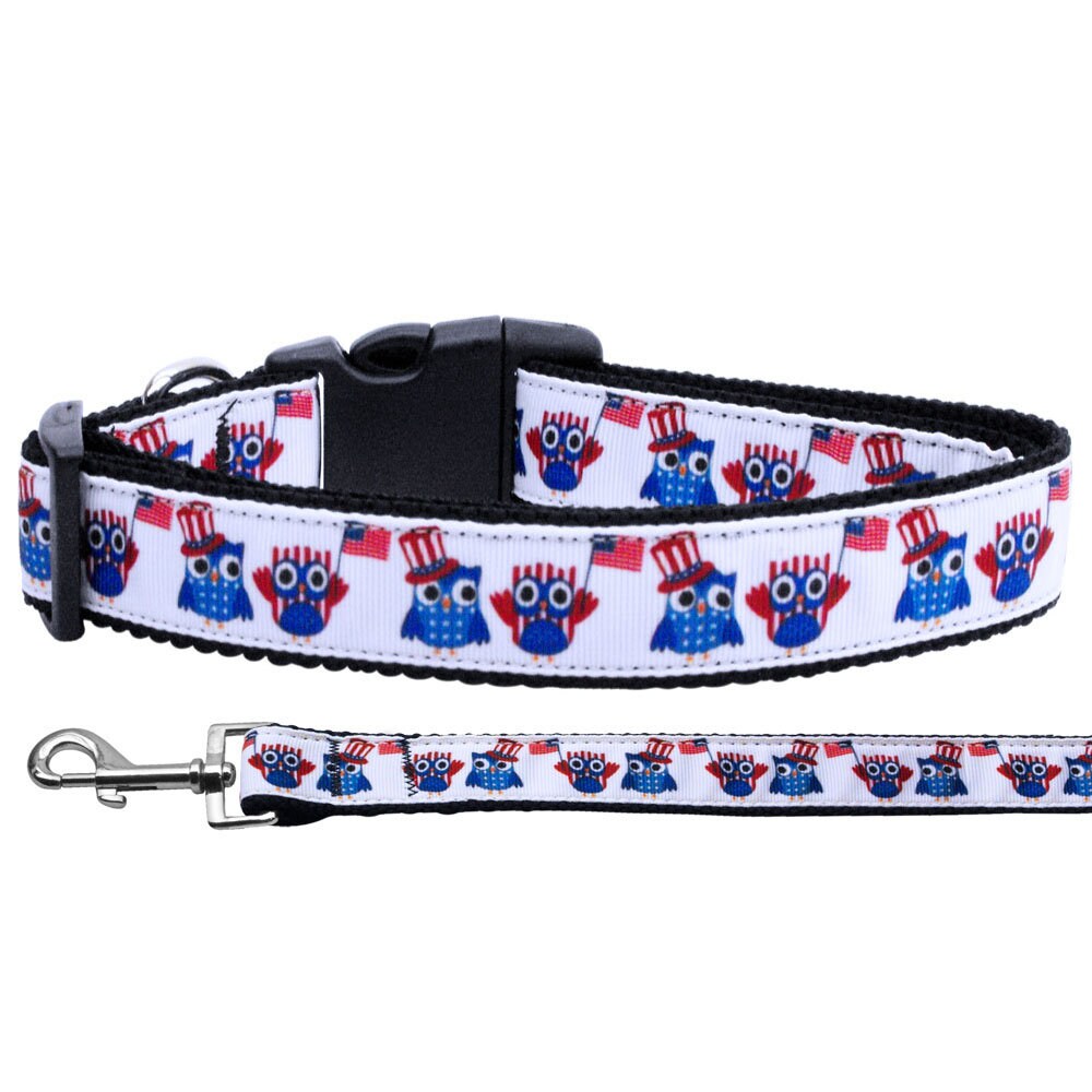 Pet Dog & Cat Nylon Collar or Leash, "American Owls"