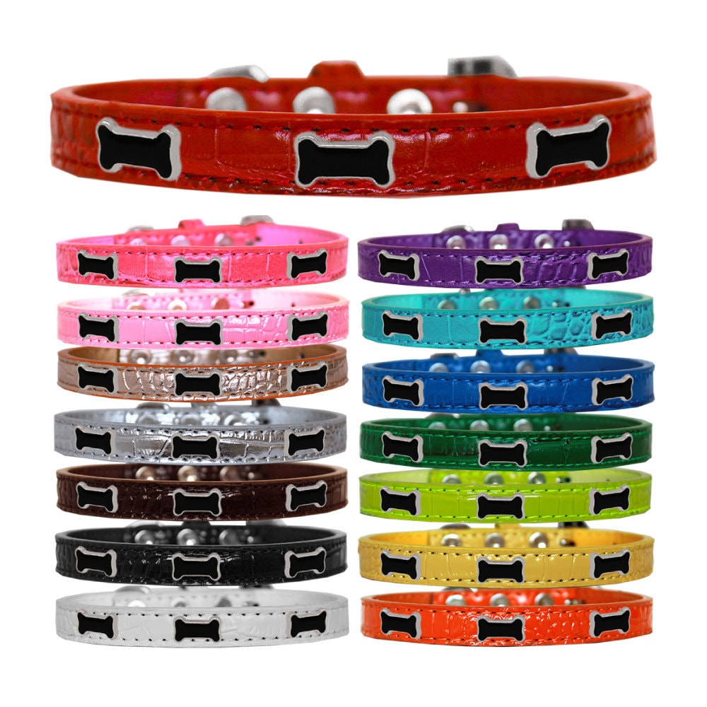 Dog, Puppy & Pet Designer Croc Widget Collar, "Black Bone"