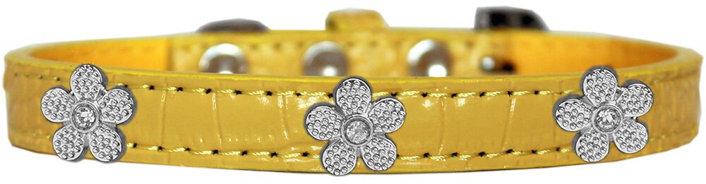 Dog, Puppy & Pet Designer Croc Widget Collar, "Silver Flowers"