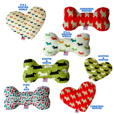 Pet & Dog Plush Heart or Bone Toy, "Westie World Group" (Available in different sizes, and 4 different pattern options!)