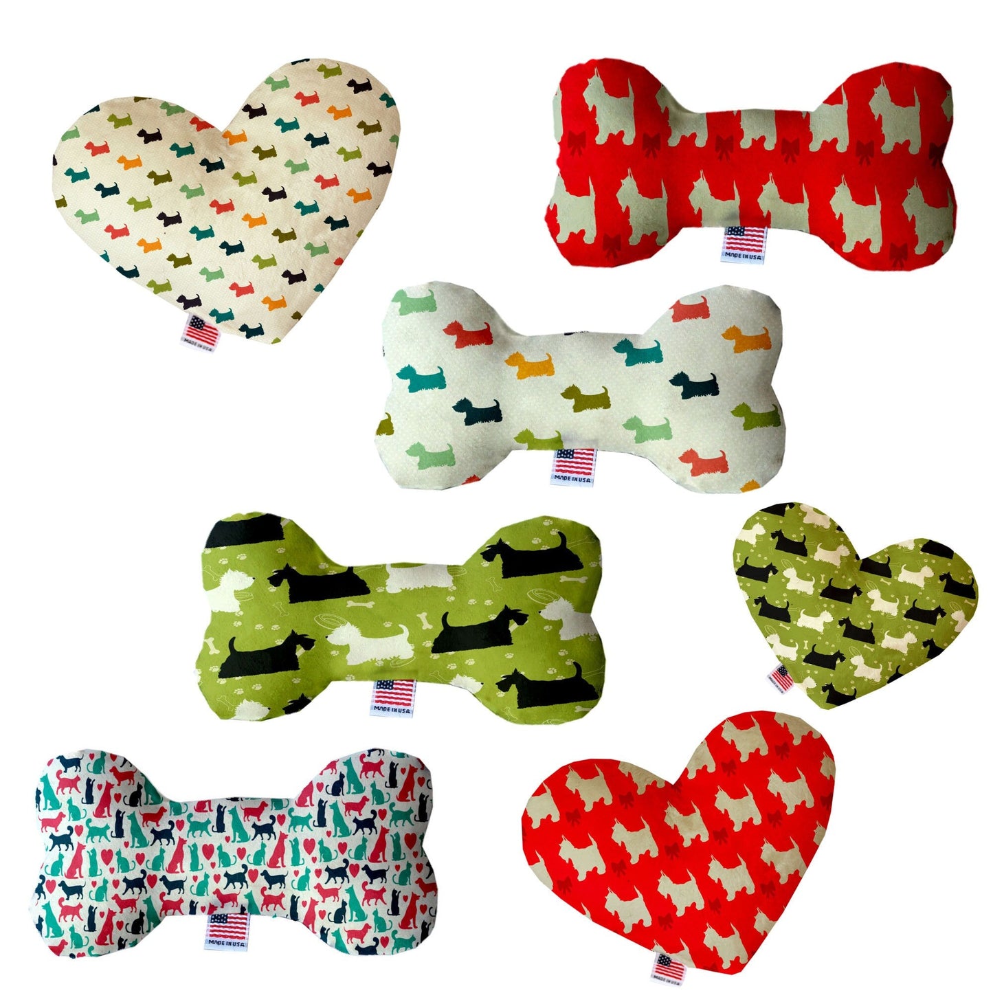 Pet & Dog Plush Heart or Bone Toy, "Westie World Group" (Available in different sizes, and 4 different pattern options!)