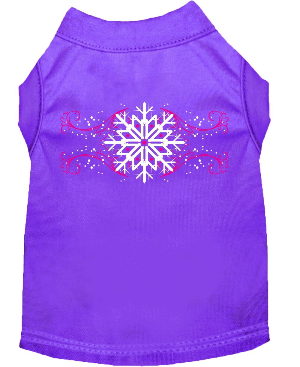 Christmas Screenprinted Dog Shirt, "Pink Snowflake Swirls"