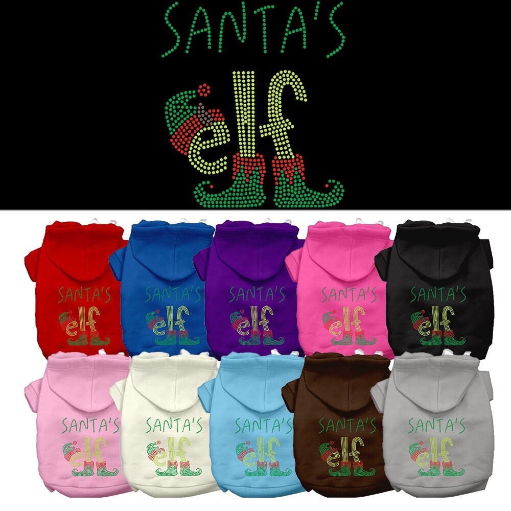 Christmas Pet, Dog & Cat Hoodie Rhinestone, "Santa's Elf"