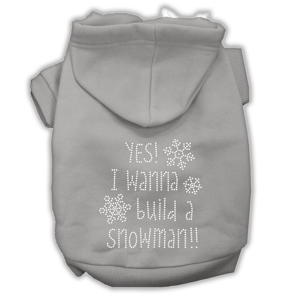 Christmas Pet, Dog & Cat Hoodie Rhinestone, "Yes! I Want To Build A Snowman"