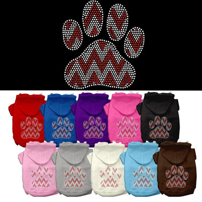 Christmas Pet, Dog & Cat Hoodie Rhinestone, "Candy Cane Chevron Paw"