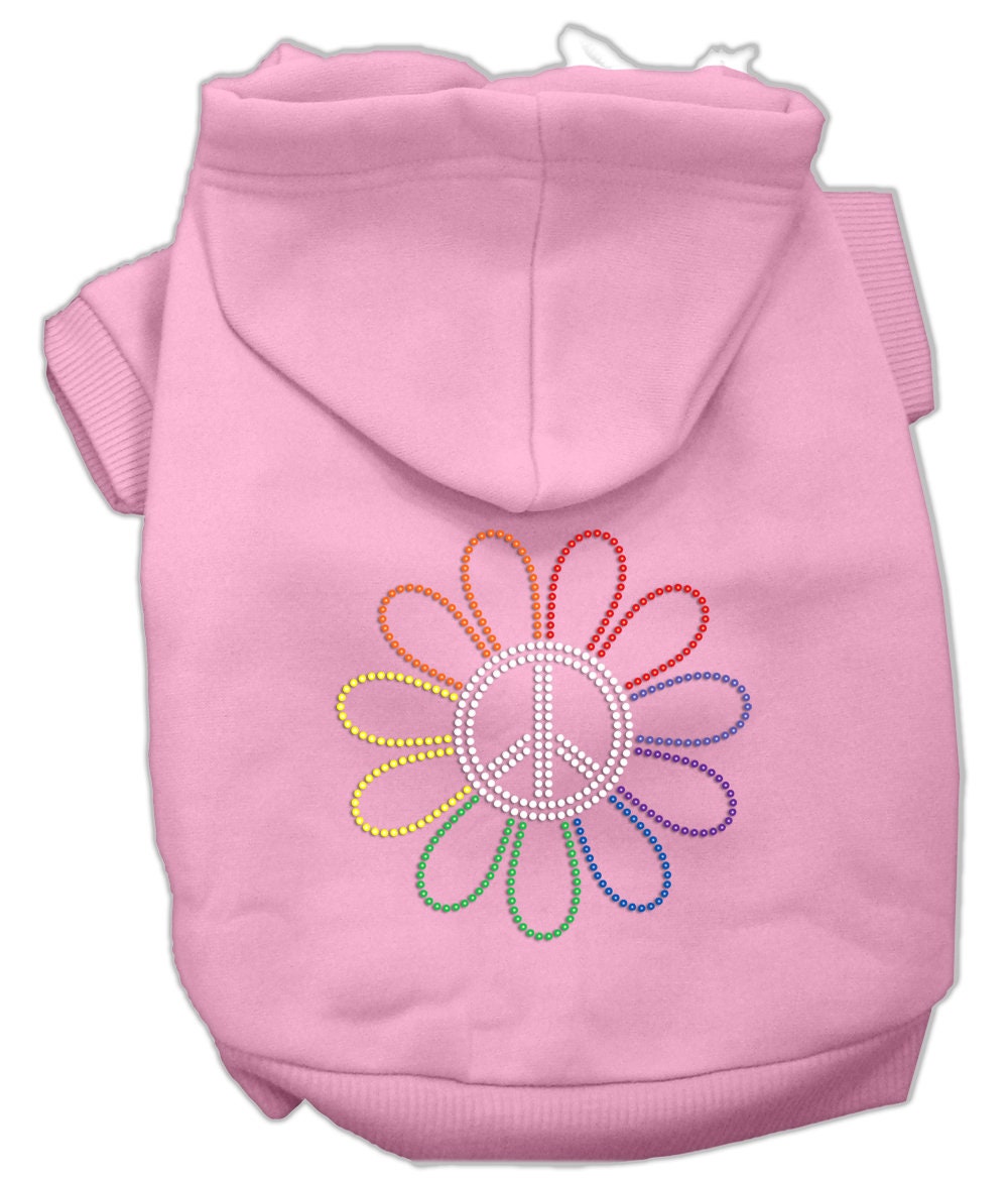 Pet, Dog & Cat Hoodie Rhinestone, "Rainbow Flower Peace Sign"