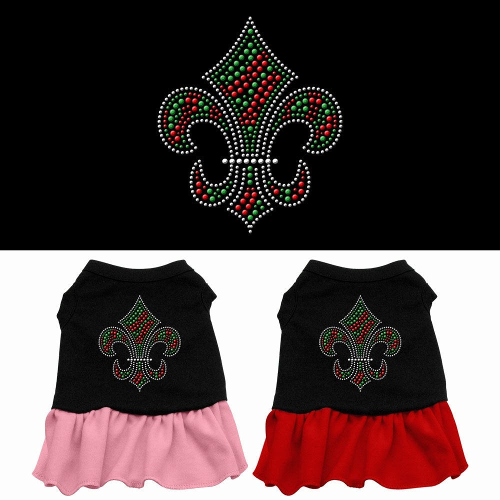 Christmas Pet Dog & Cat Dress Rhinestone, "Christmas Fleur De Lis"