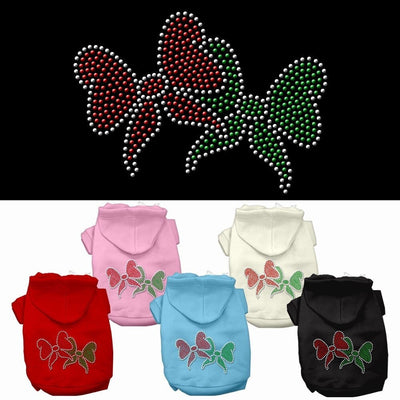 Christmas Pet Dog & Cat Hoodie Rhinestone, "Christmas Bows"