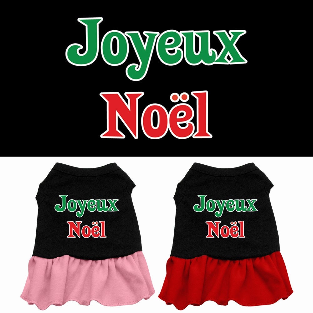 Christmas Pet Dog & Cat Dress Screen Printed, "Joyeux Noel"