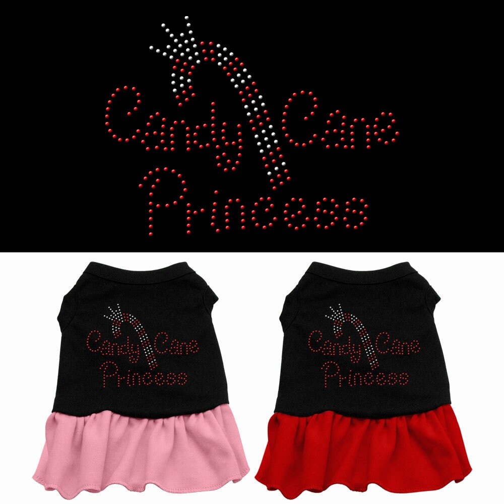 Christmas Pet Dog & Cat Dress Rhinestone, "Candy Cane Princess"