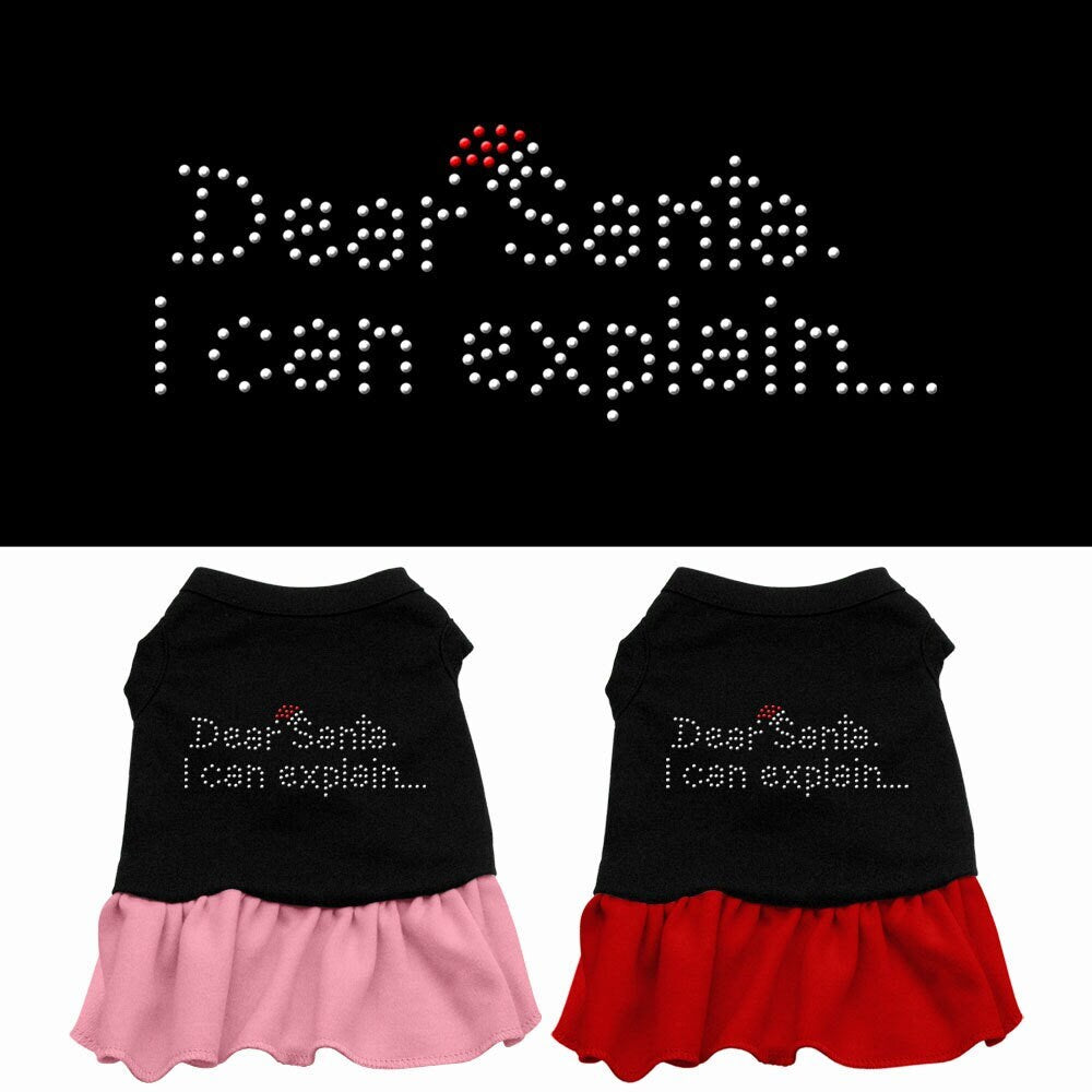 Christmas Pet Dog & Cat Dress Rhinestone, "Dear Santa, I Can Explain"