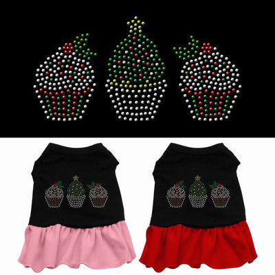 Christmas Pet Dog & Cat Dress Rhinestone, "Christmas Cupcakes"