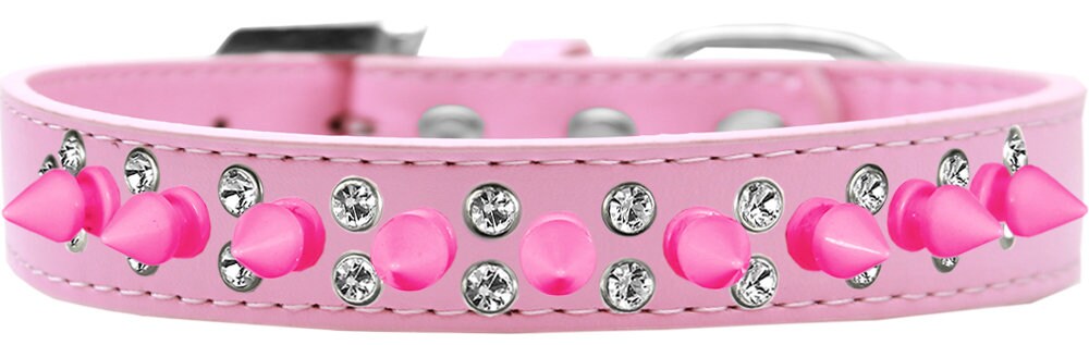 Pet and Dog Spike Collar, "Double Crystal & Bright Pink Spikes"