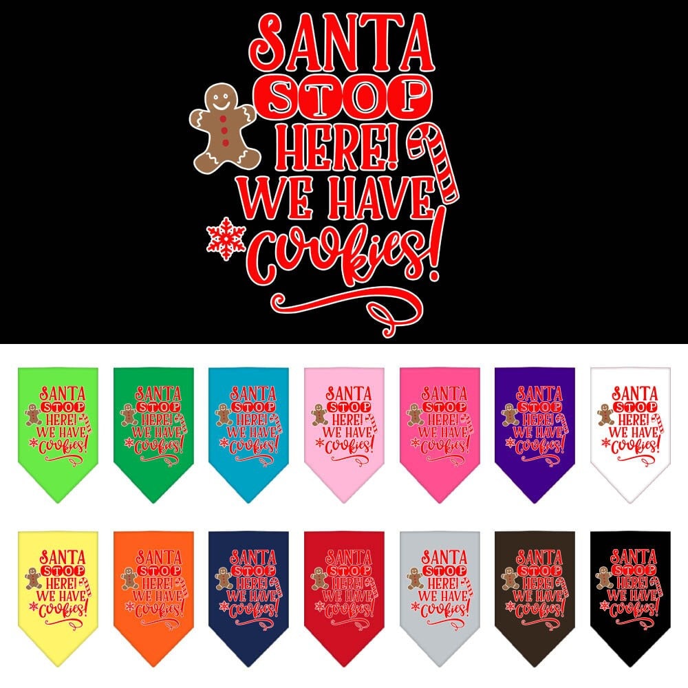 Christmas Pet and Dog Bandana Screen Printed, "Santa, Stop Here! We Have Cookies!"