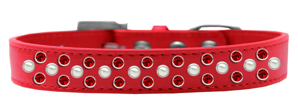 Dog, Puppy & Pet Fashion  Collar, "Pearl and Red Crystal Rimsets Sprinkles"