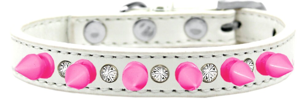 Pet and Dog Spike Collar, "Clear Crystals & Bright Pink Spikes”