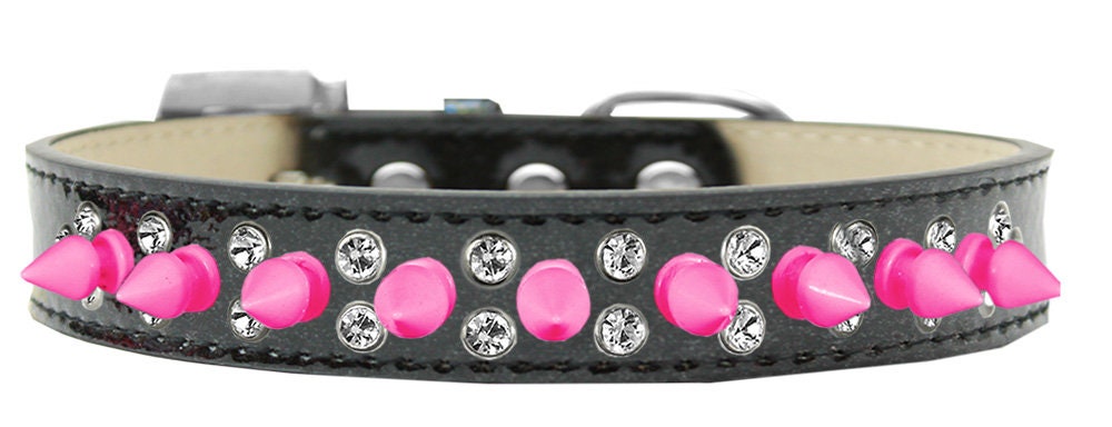 Dog, Puppy and Pet Ice Cream  Collar, "Double Crystal & Bright Pink Spikes"