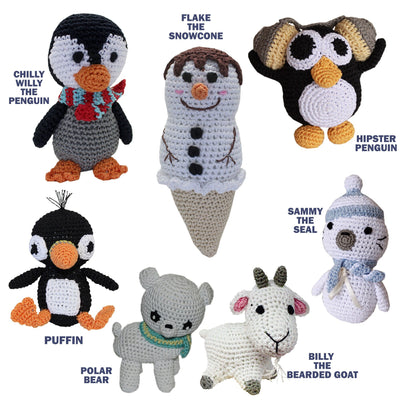 Knit Knacks Organic Cotton Pet & Dog Toys, "Winter Friends Group" (Choose from 7 options!)