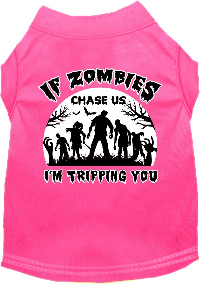 Halloween Pet Dog & Cat Shirt Screen Printed, "If Zombies Chase Us, I'm Tripping You"