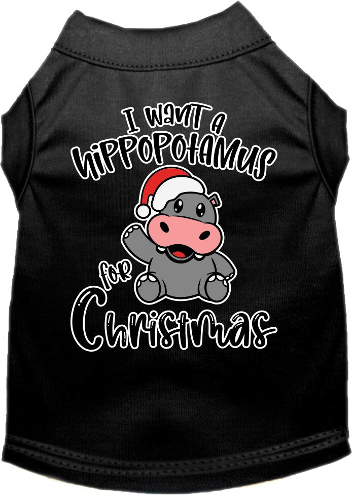 Christmas Pet Dog & Cat Shirt Screen Printed, "I Want A Hippopotamus For Christmas"