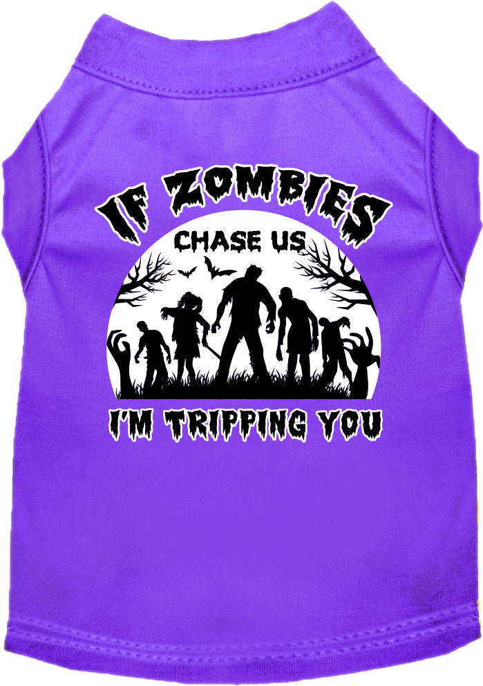 Halloween Pet Dog & Cat Shirt Screen Printed, "If Zombies Chase Us, I'm Tripping You"