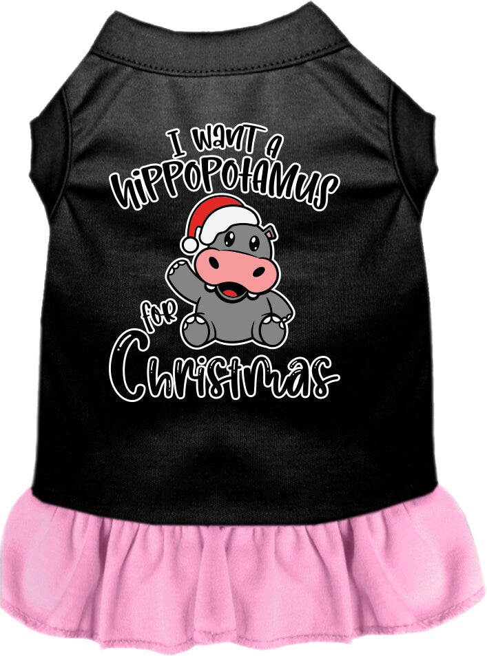 Christmas Pet, Dog and Cat Dress Screen Printed, "I Want A Hippopotamus For Christmas"