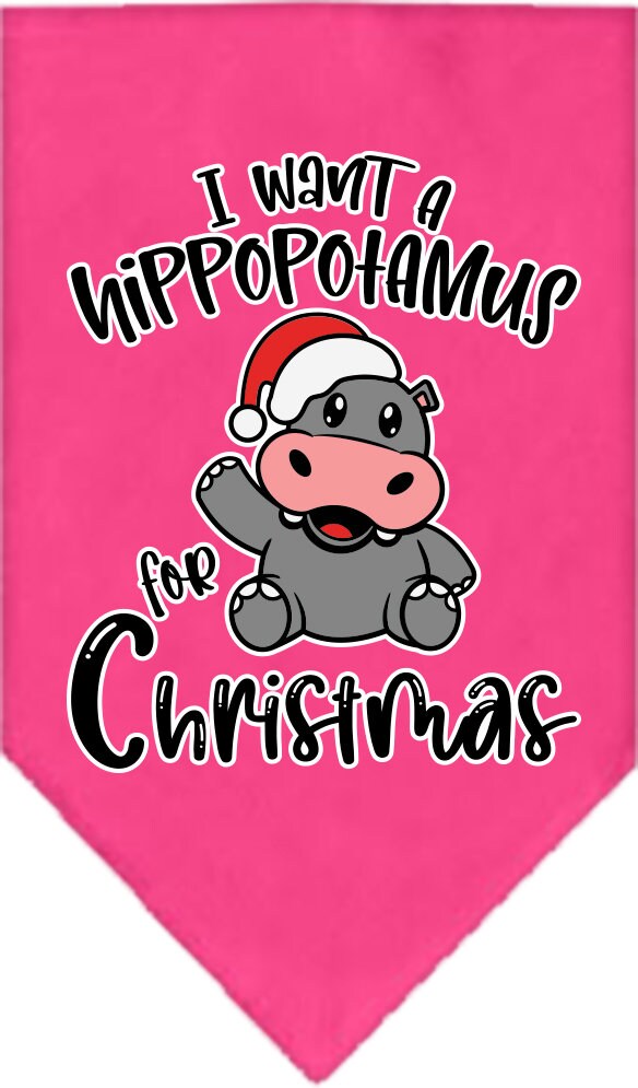 Christmas Pet and Dog Bandana Screen Printed, "I Want A Hippopotamus For Christmas"