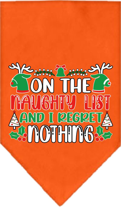 Christmas Pet and Dog Bandana Screen Printed, "On The Naughty List And I Regret Nothing"