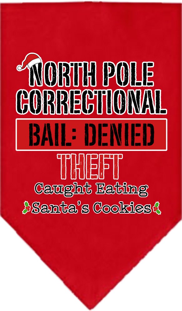 Christmas Pet and Dog Bandana Screen Printed, "North Pole Correctional"