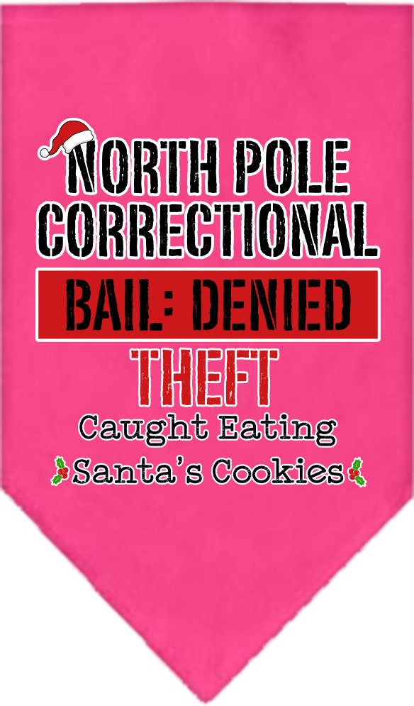 Christmas Pet and Dog Bandana Screen Printed, "North Pole Correctional"