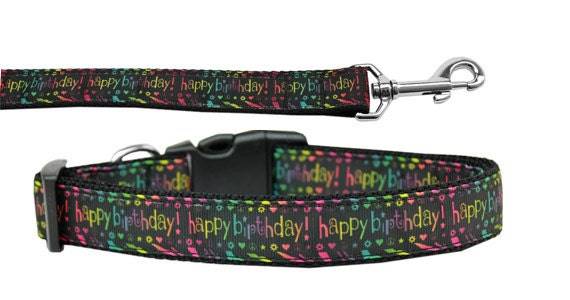 Pet Dog & Cat Nylon Collar or Leash, "Happy Birthday"