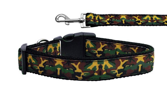 Pet Dog & Cat Nylon Collar or Leash, "Green Camo"