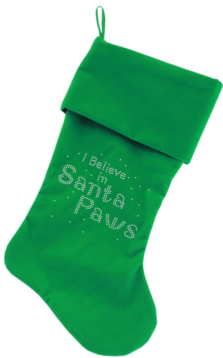 Christmas Stocking Rhinestone, "I Believe In Santa Paws"