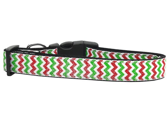 Christmas Pet Dog & Cat Nylon Collar or Leash, "Christmas Sparkle Chevron"