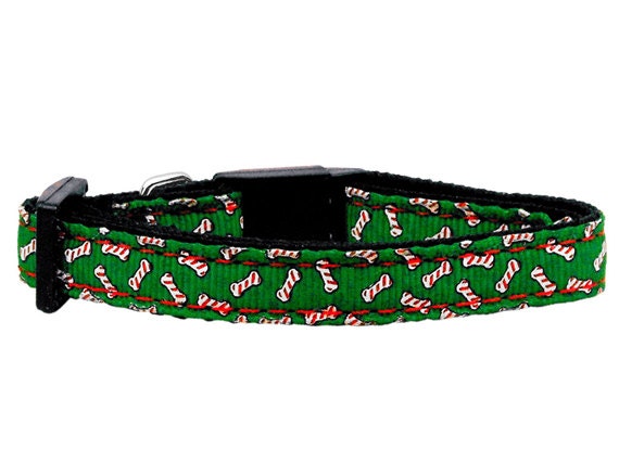 Christmas Pet Dog & Cat Nylon Collar or Leash, "Candy Cane Bones"