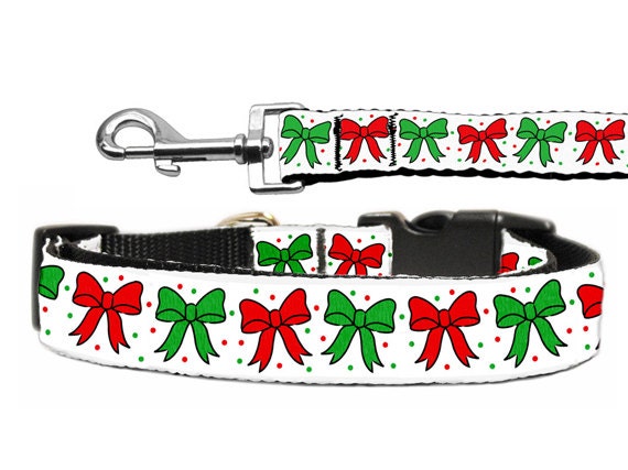 Christmas Nylon Pet Collars and Leashes, "Christmas Bows"