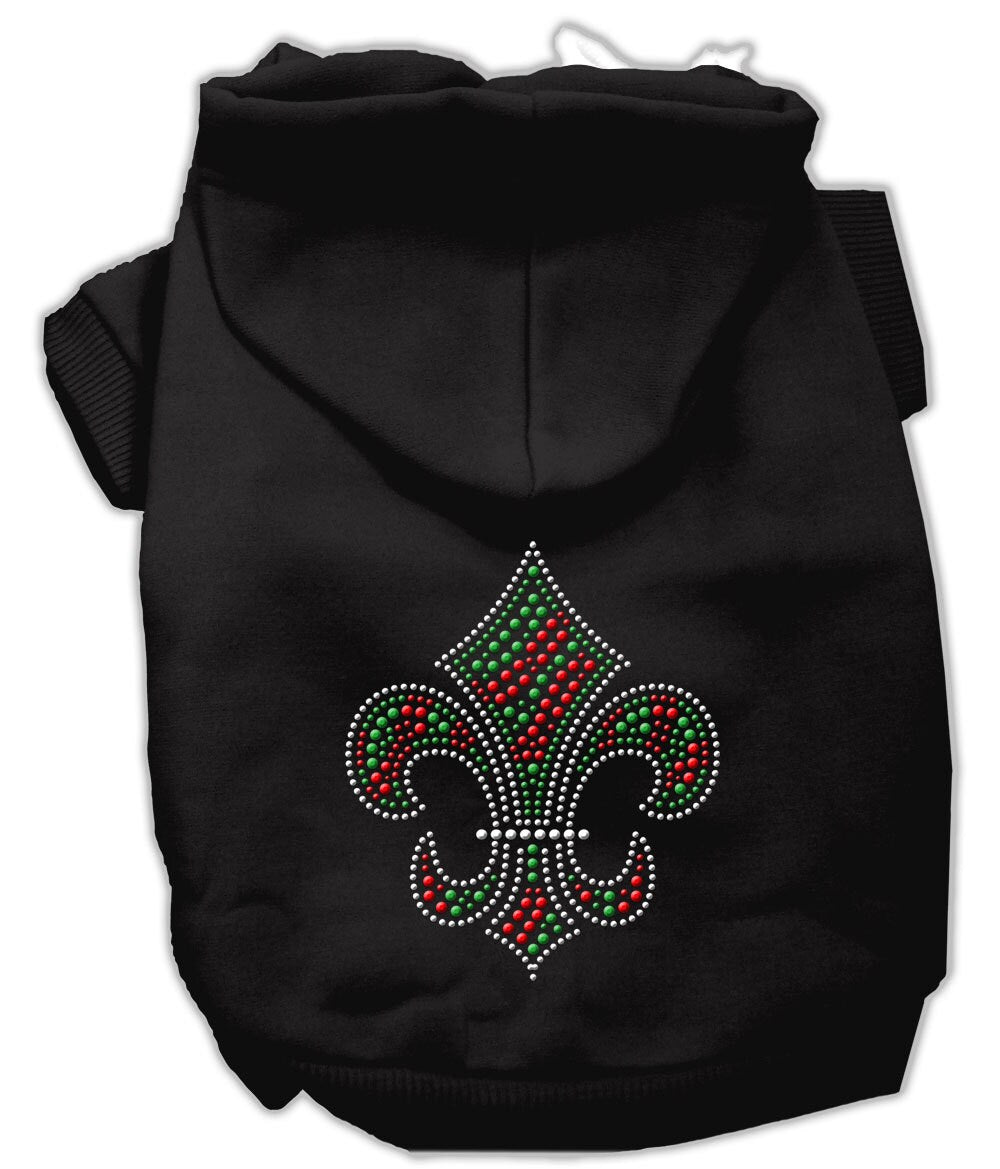 Christmas Pet Dog & Cat Hoodie Rhinestone, "Holiday Fleur De Lis"