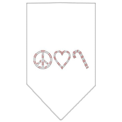 Christmas Pet and Dog Bandana Rhinestone, "Peace, Love & Candy Canes"