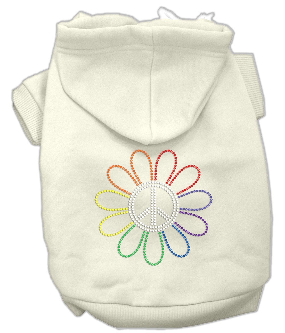 Pet, Dog & Cat Hoodie Rhinestone, "Rainbow Flower Peace Sign"