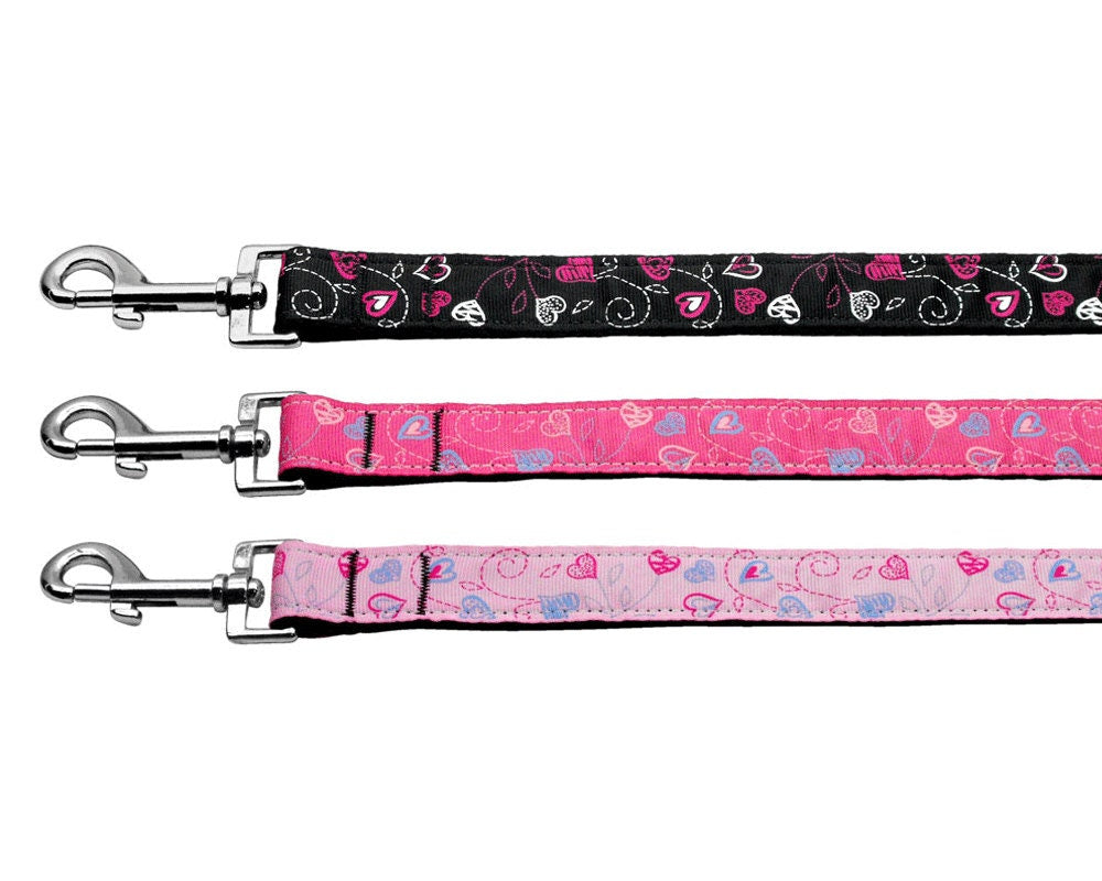 Pet Dog & Cat Nylon Collar or Leash, "Crazy Hearts"