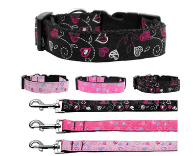 Pet Dog & Cat Nylon Collar or Leash, "Crazy Hearts"