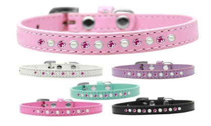 Dog, Puppy and Pet Fashion Collar, "Pearl & Pink Crystals"