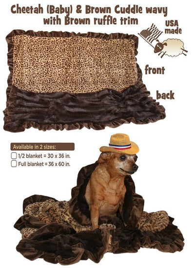 Dog, Puppy & Pet or Cat Sleepytime Cuddle Blankets, "Brown Cheetah"