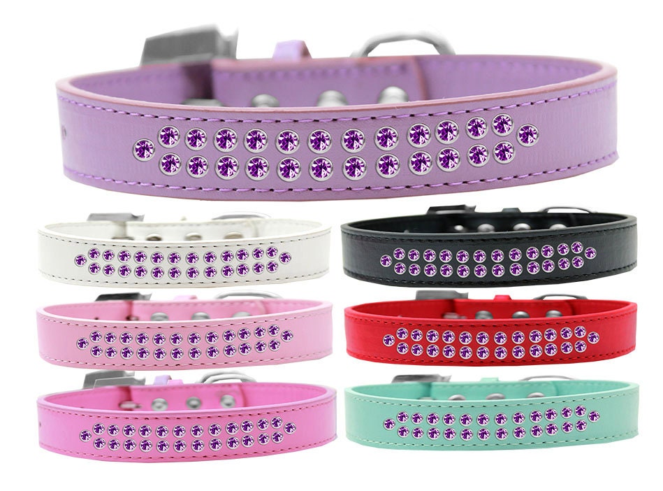 Dog, Puppy & Pet Fashion  Collar, "Two Row Purple Crystal Rimsets"